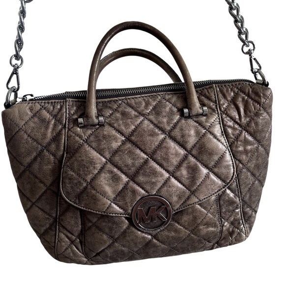 Michael Kors Fulton Quilted Top Handle Satchel in Bronze Metallic - Picture 1 of 16